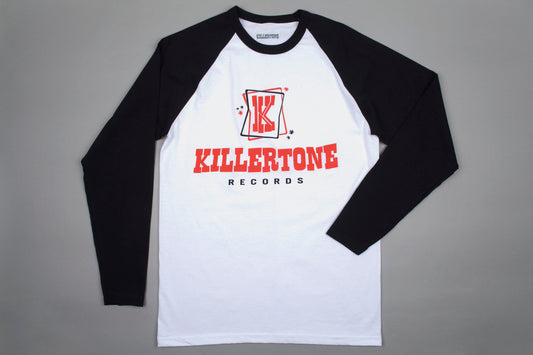 Black and white  Killertone Logo long sleeve Baseball  T Shirt